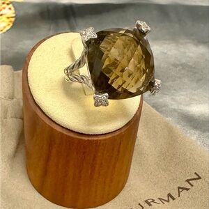 David Yurman Smokey Quartz Cable Ring with Diamonds Size 9